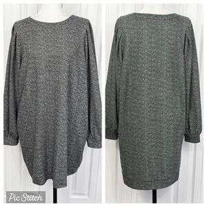 LOFT Gray Herringbone Soft Knit Puff Long Sleeve Mini Shift Dress Large